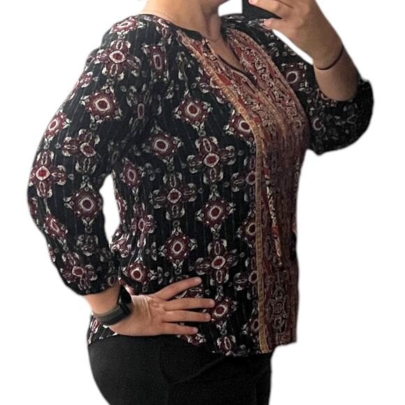 Mason & Belle SMALL Black Axelle Tie Front Top - Stitch Fix Boho Bead Detail - Picture 4 of 13